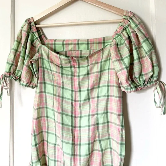 NWT Ragged Priest‎ Memory Cotton Mini Dress Green Pink Plaid XS - Picture 8 of 10